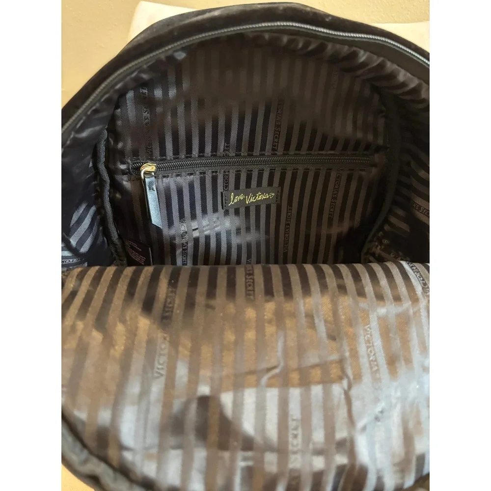 Victoria's Secret Black Velvet Quilted Studded Backpack Gold Hardware Bag‎
